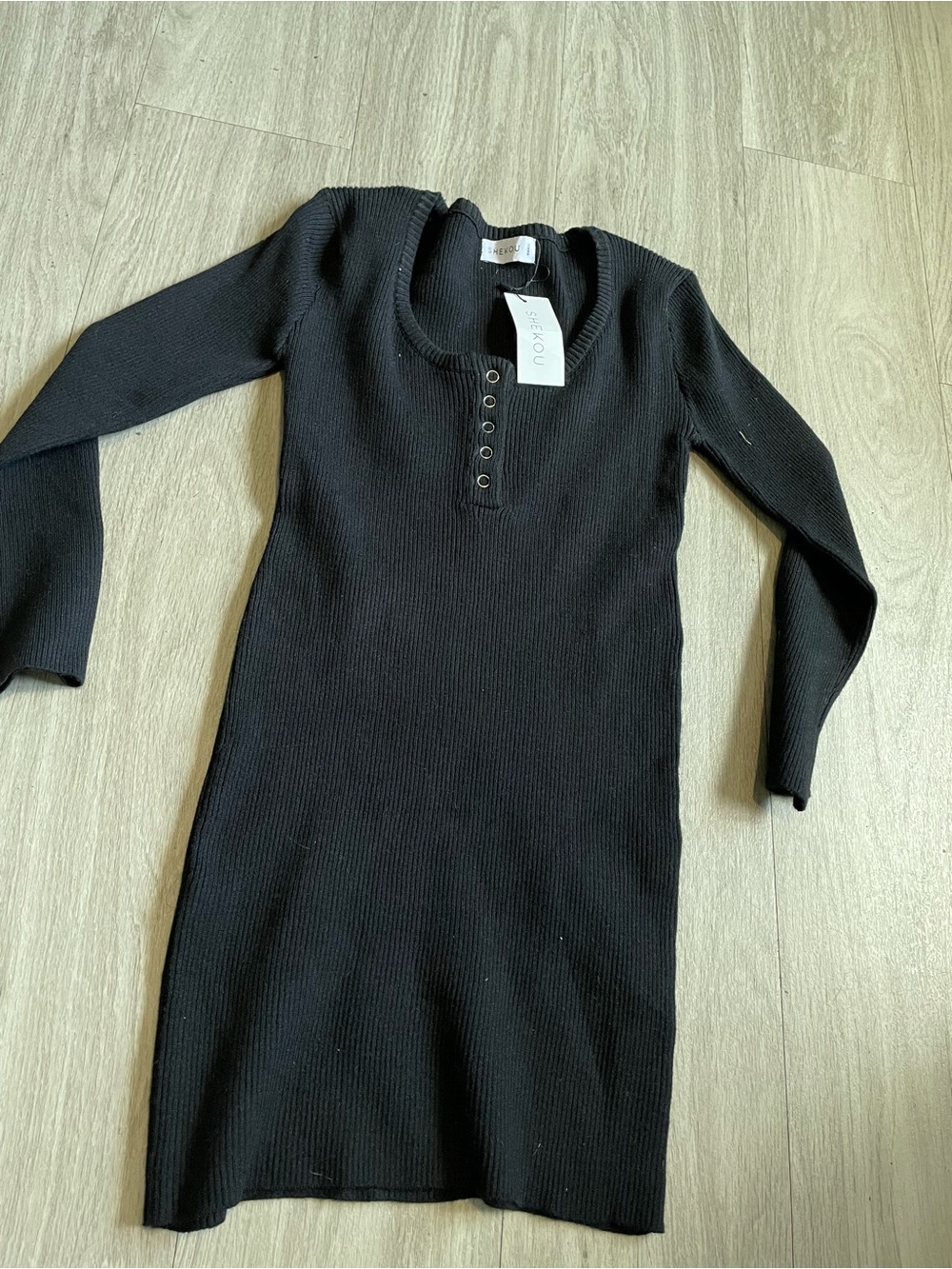 Black Ribbed Henley Mini Dress